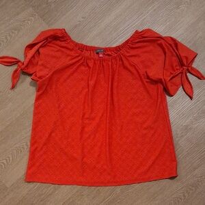 Vince Camuto Red Eyelet Blouse with Tie Sleeves